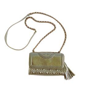 Tory Burch Pale Gold Leather Small Fleming Shoulder Bag